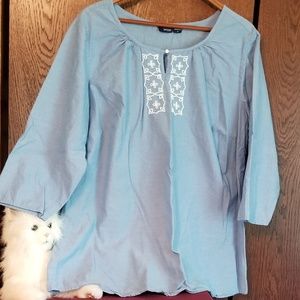 Basic Editions lite blue tunic with beading